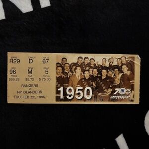 NEW YORK RANGERS vs. NY ISLANDERS 2/22/1996 Ticket Stub